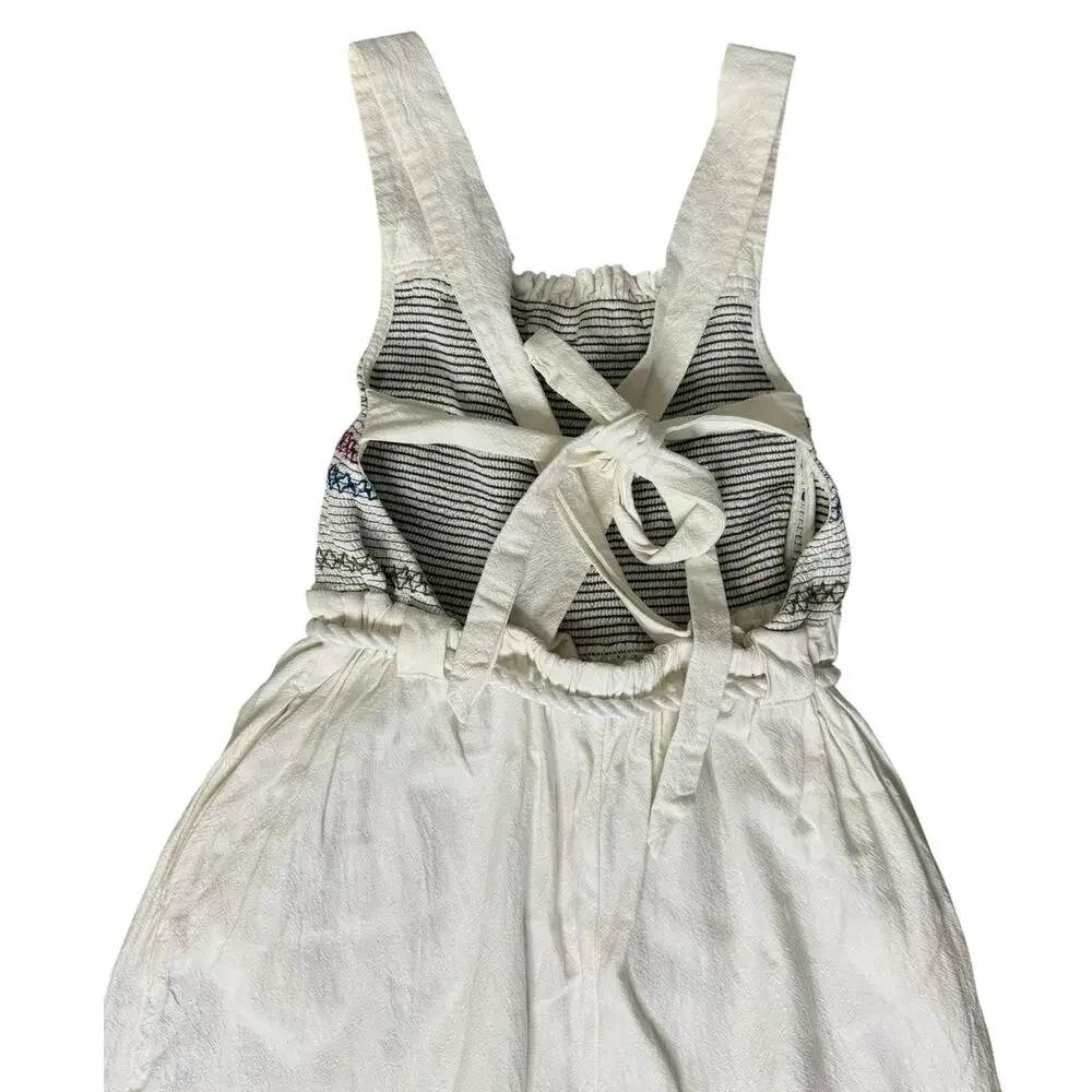 FREE PEOPLE Sienna Smocked Jumpsuit Ecru Bohemian Hippie Romper Sz XS NEW - Picture 7 of 8